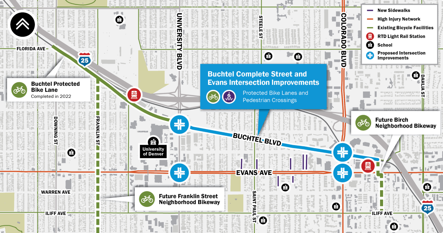 Complete street map showing improvement site on buchtel blvd