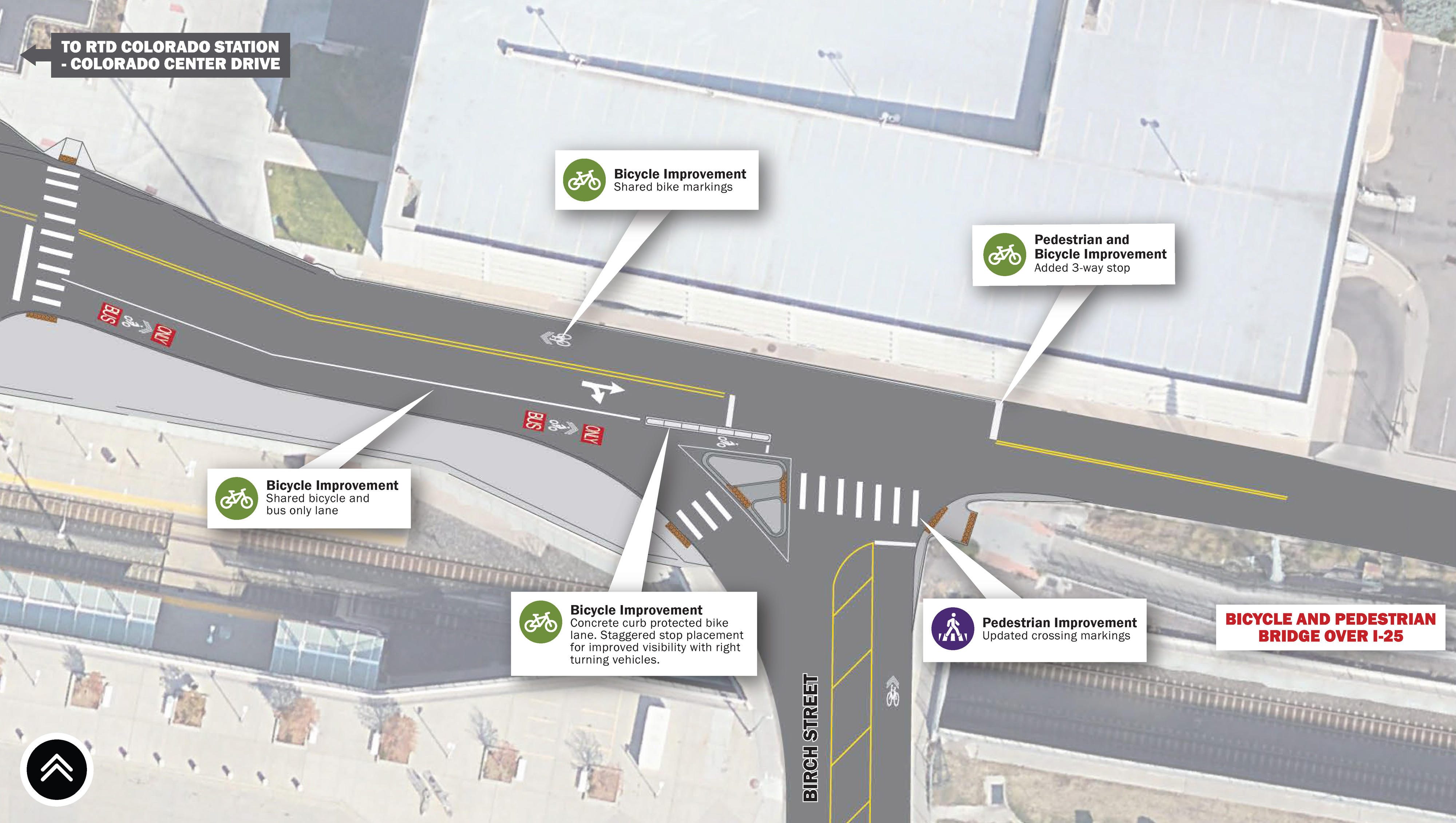 Colorado Center Drive and Birch Street at Colorado Station map