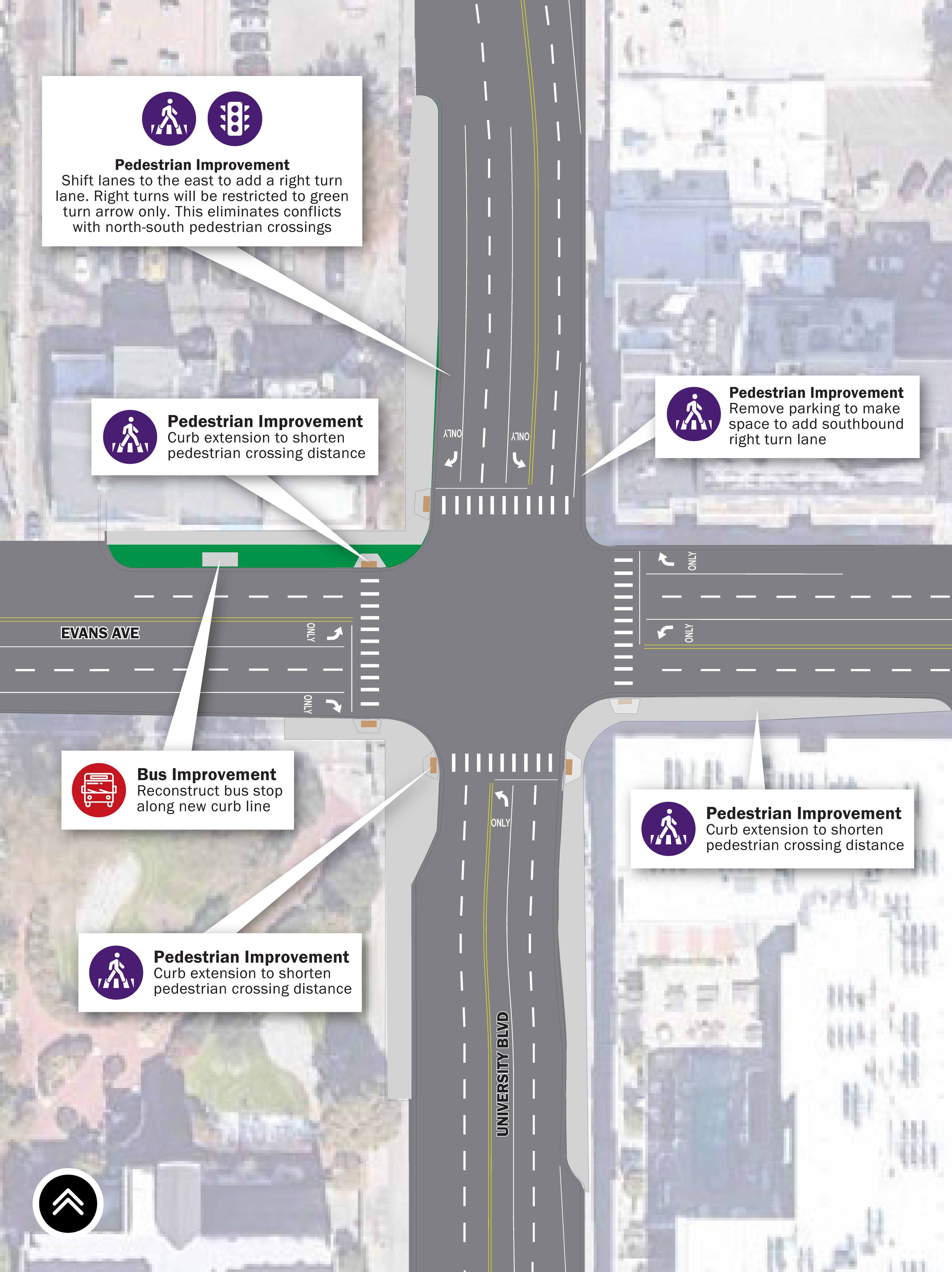 Evans and University Intersection map