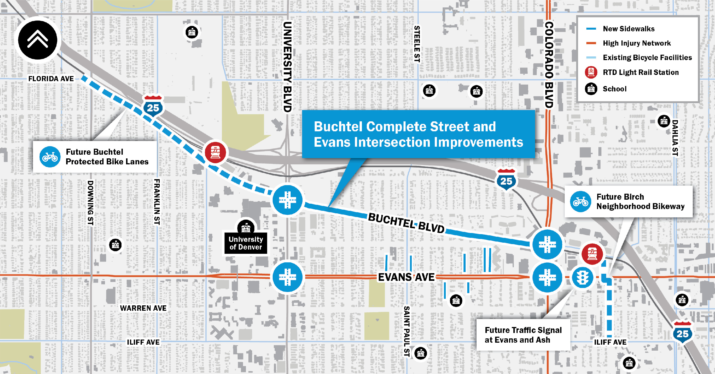 Complete street map showing improvement site on buchtel blvd